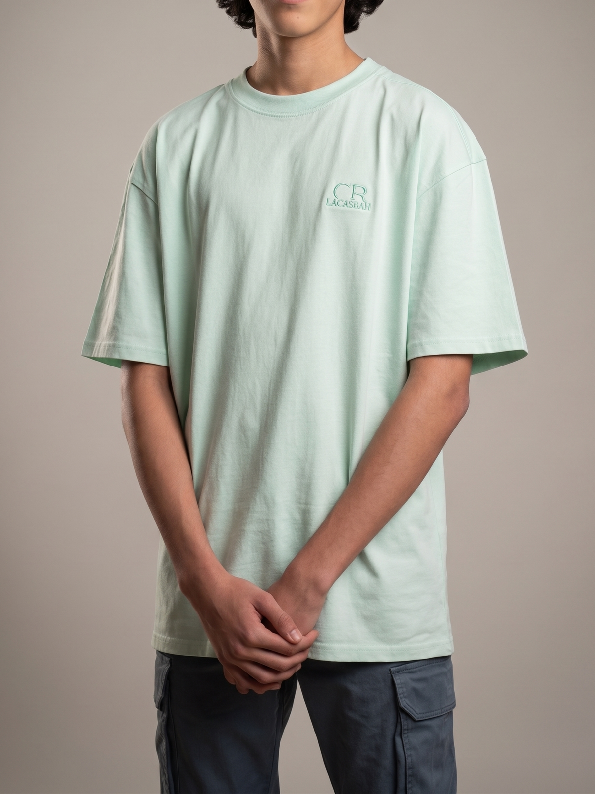 T-shirt Algérie oversize vert jade, logo LaCasbah brodé au cœur, vue de face